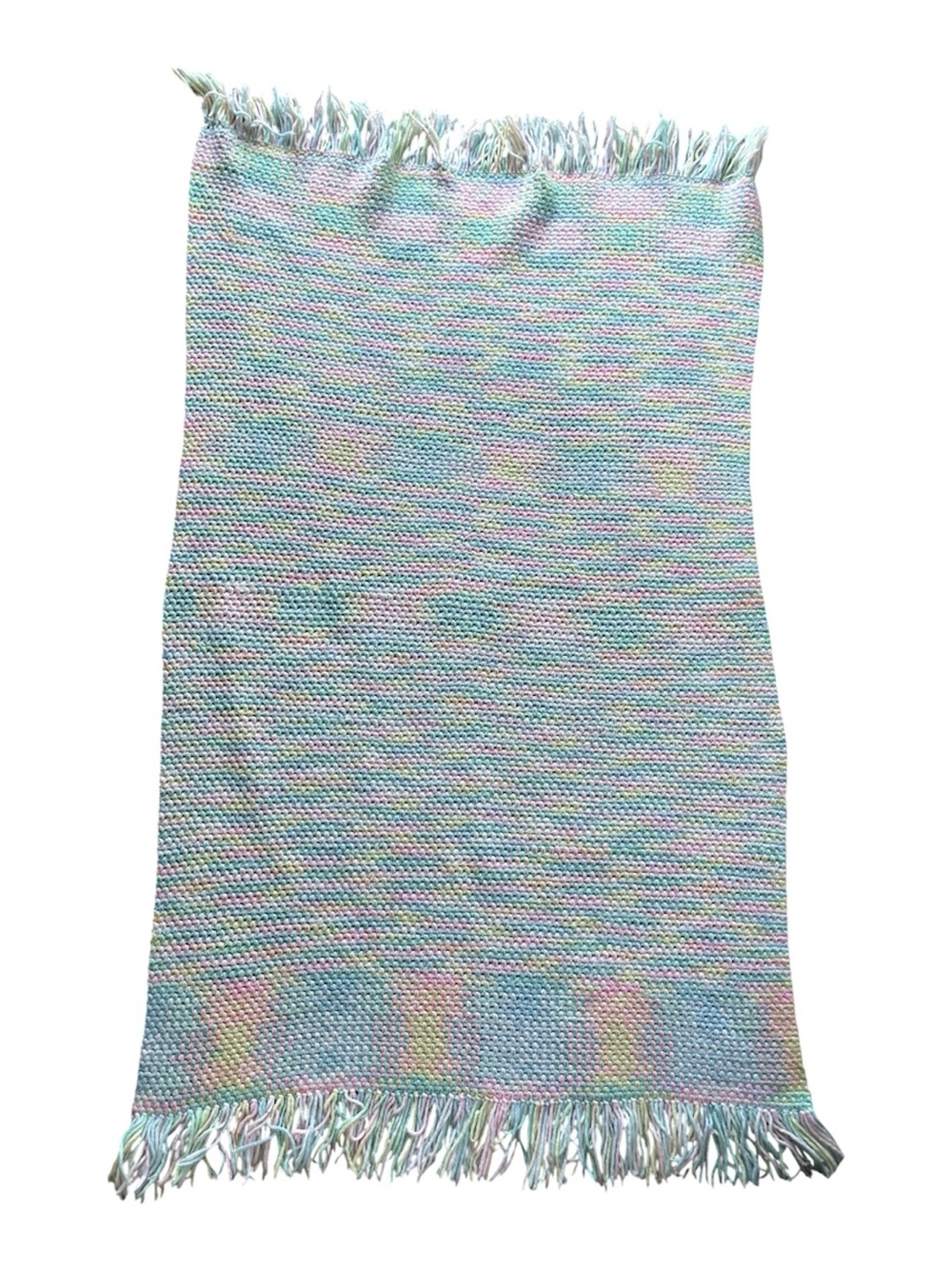 Baby Blanket Crochet Handmade Pastel Woven Fringe Throw Pink Blue Yellow